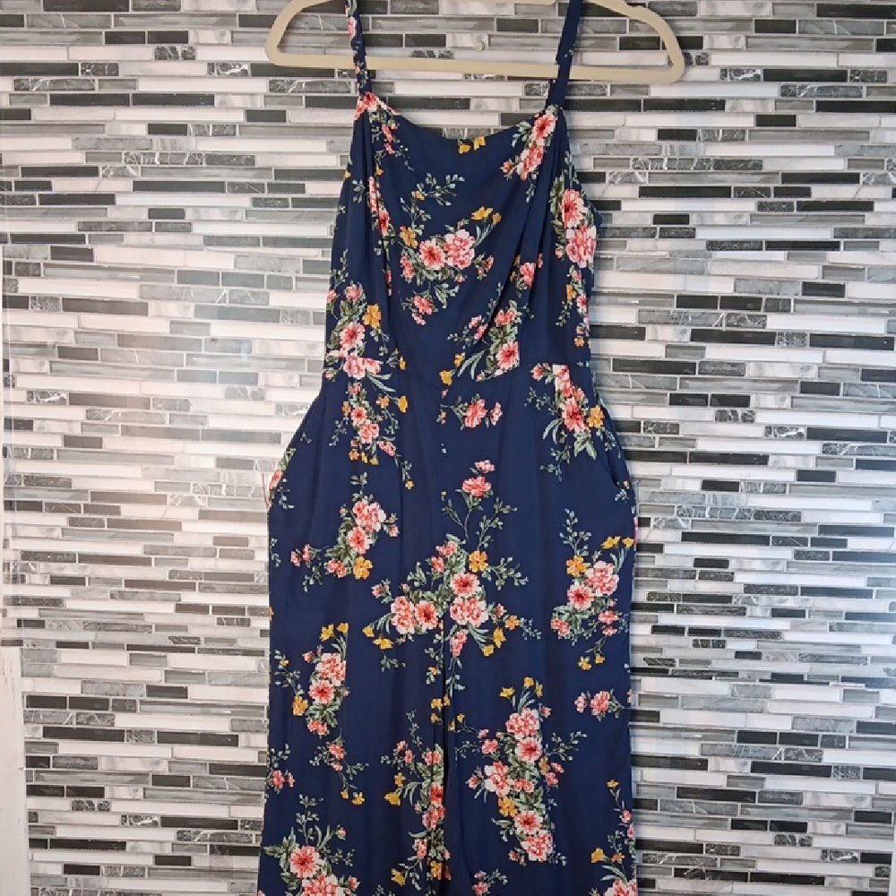 Old Navy S Rose Floral Romper Spaghetti Straps Navy Pockets Cottagecore Fairy